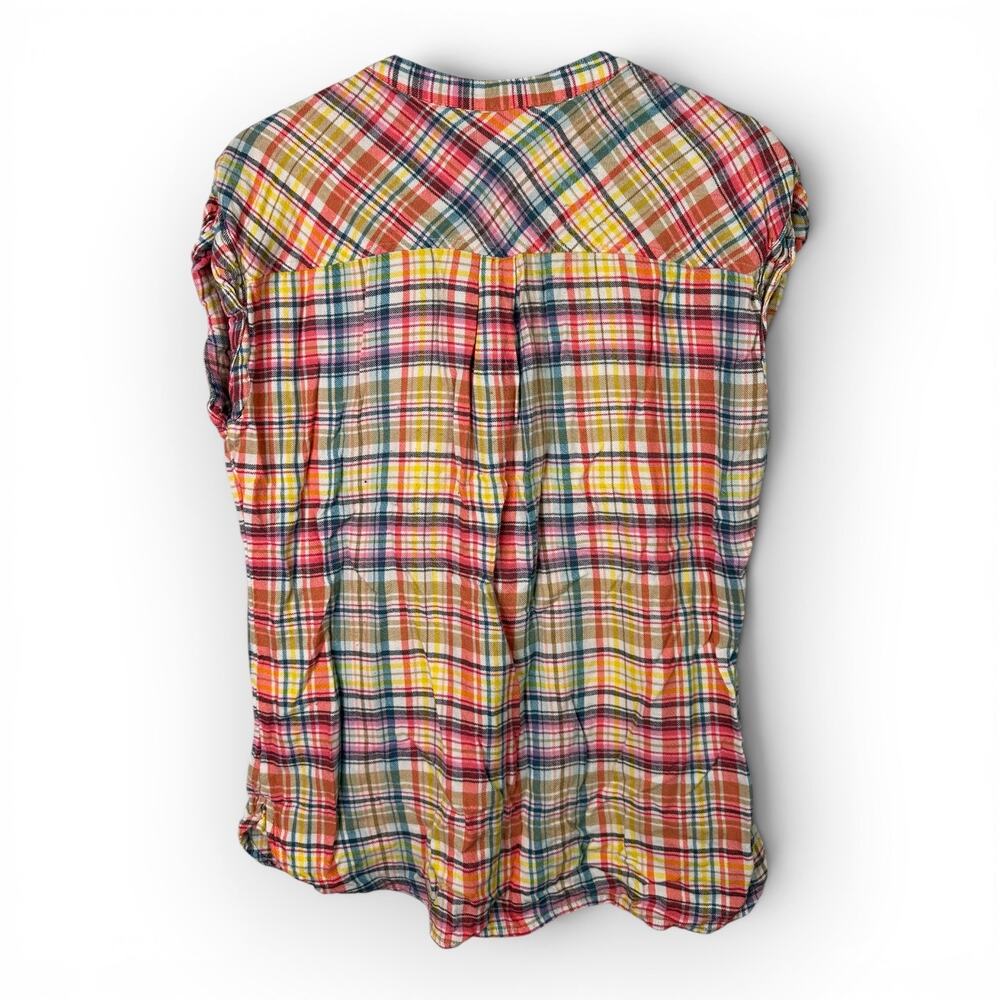Gap Womens Medium Drapey Popover Pink Plaid Sleeveless Button Henley Blouse Top - Picture 2 of 9